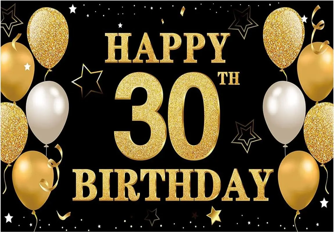 Happy 30th Birthday Banner Backdrop Decorations for Men Women Black Gold Banner Sign Party Supplies Photography Background