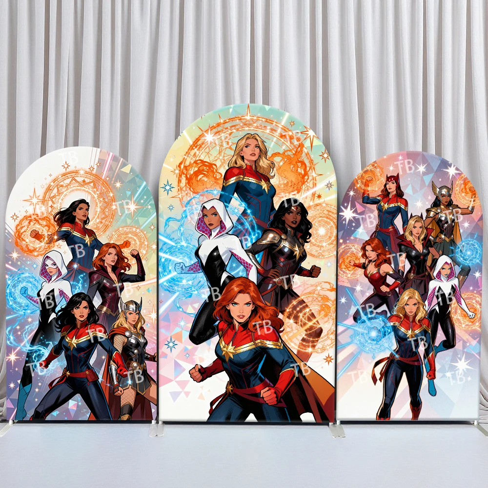 

Marvel Female Heroes Arch Backdrop Cover Captain MarvelSparkle Comic Style Birthday & Baby Shower Party Photo Booth Decor Props