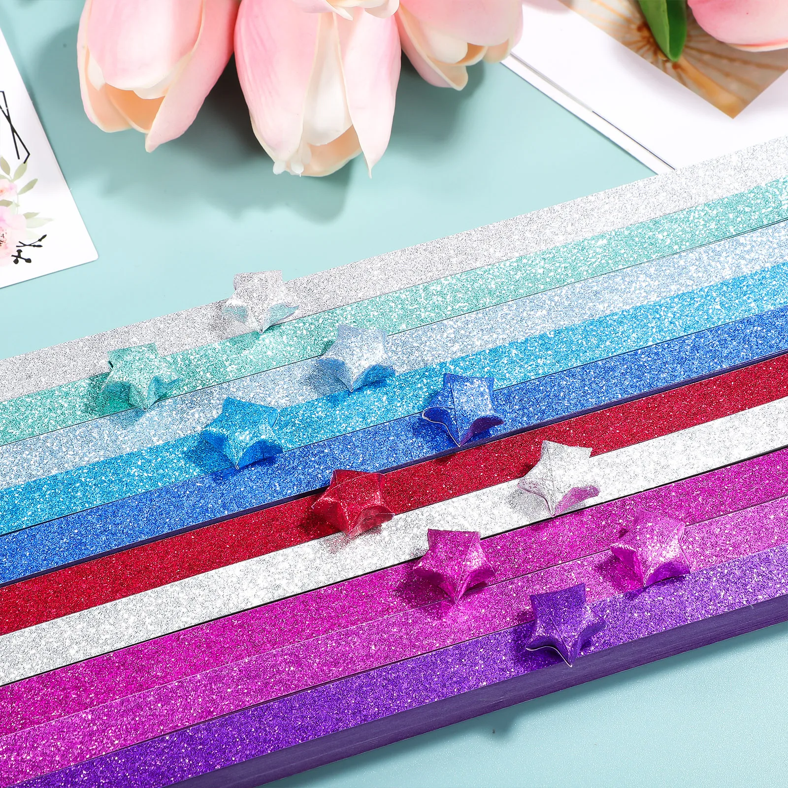 1040 قطعة شرائط ورق اوريغامي لامعة ملونة لتقوم بها بنفسك مجموعة صنع النجوم قسط ورق قابل للطي للأنشطة المدرسية اليدوية الهدايا #3