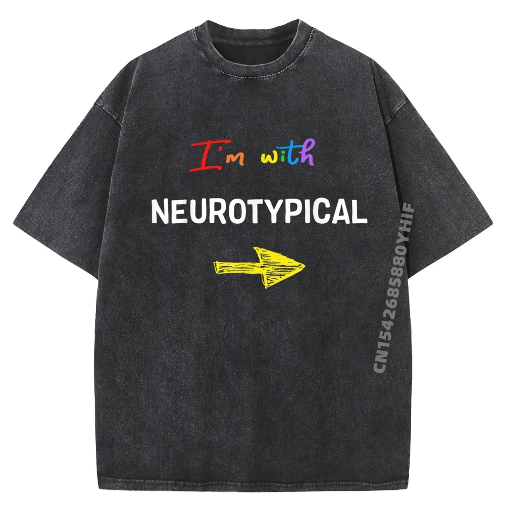 

Greetings From Autismlandi M With Neurotypical Funny Autism Men's T-Shirts Printed Shirt Men Letter Washed Tops England Style