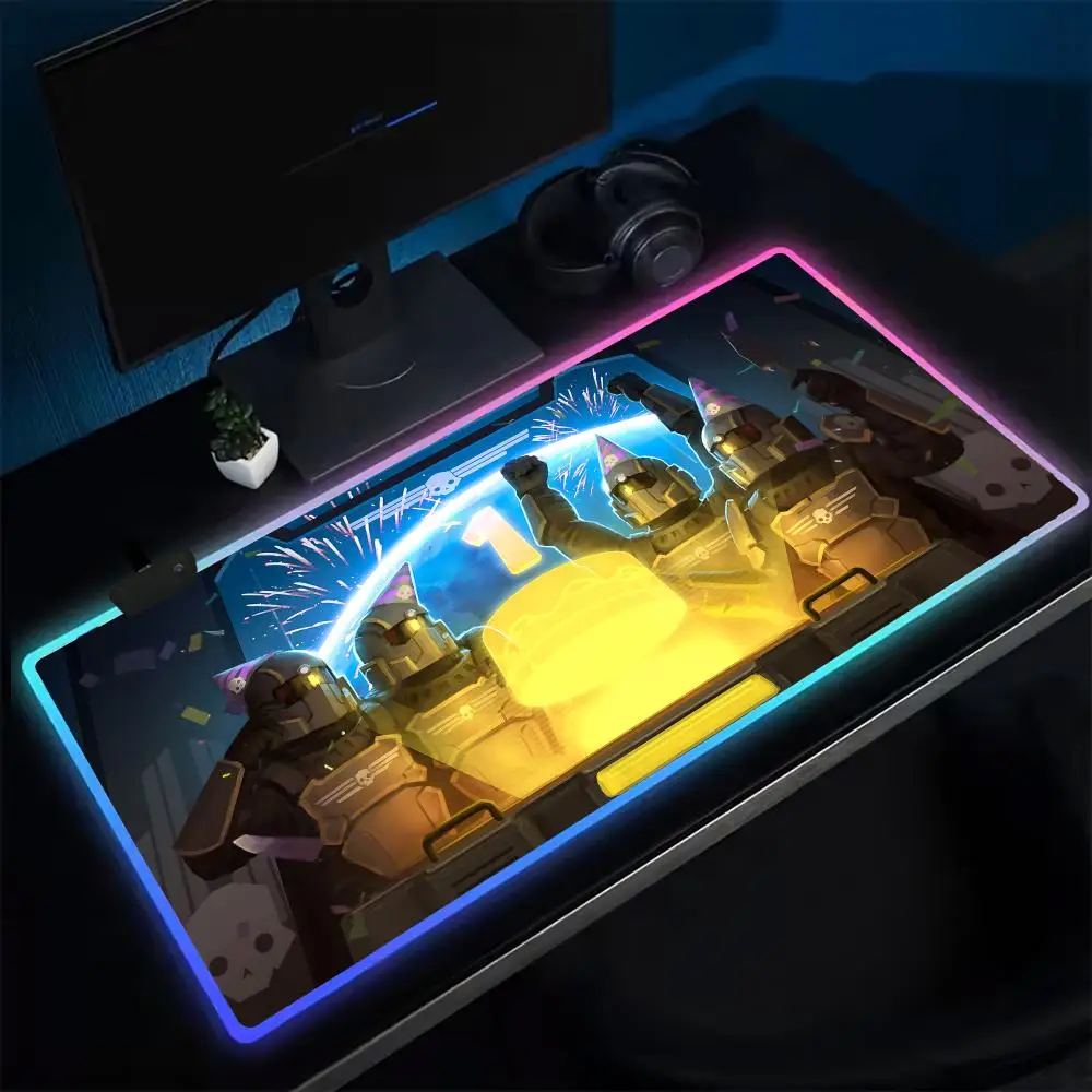 Extremely hot game Helldivers Mouse Pad Anime Gaming Mouse Pad LED Table Pads Backlit Rubber Desktop XXL Mousepad RGB Desk Mats