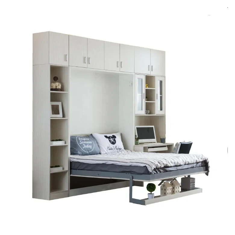 20262022 Simple Single Steel Murphy Cabinet Bed Small Folding up and Down Wall Bed with Studio Desk Hardware