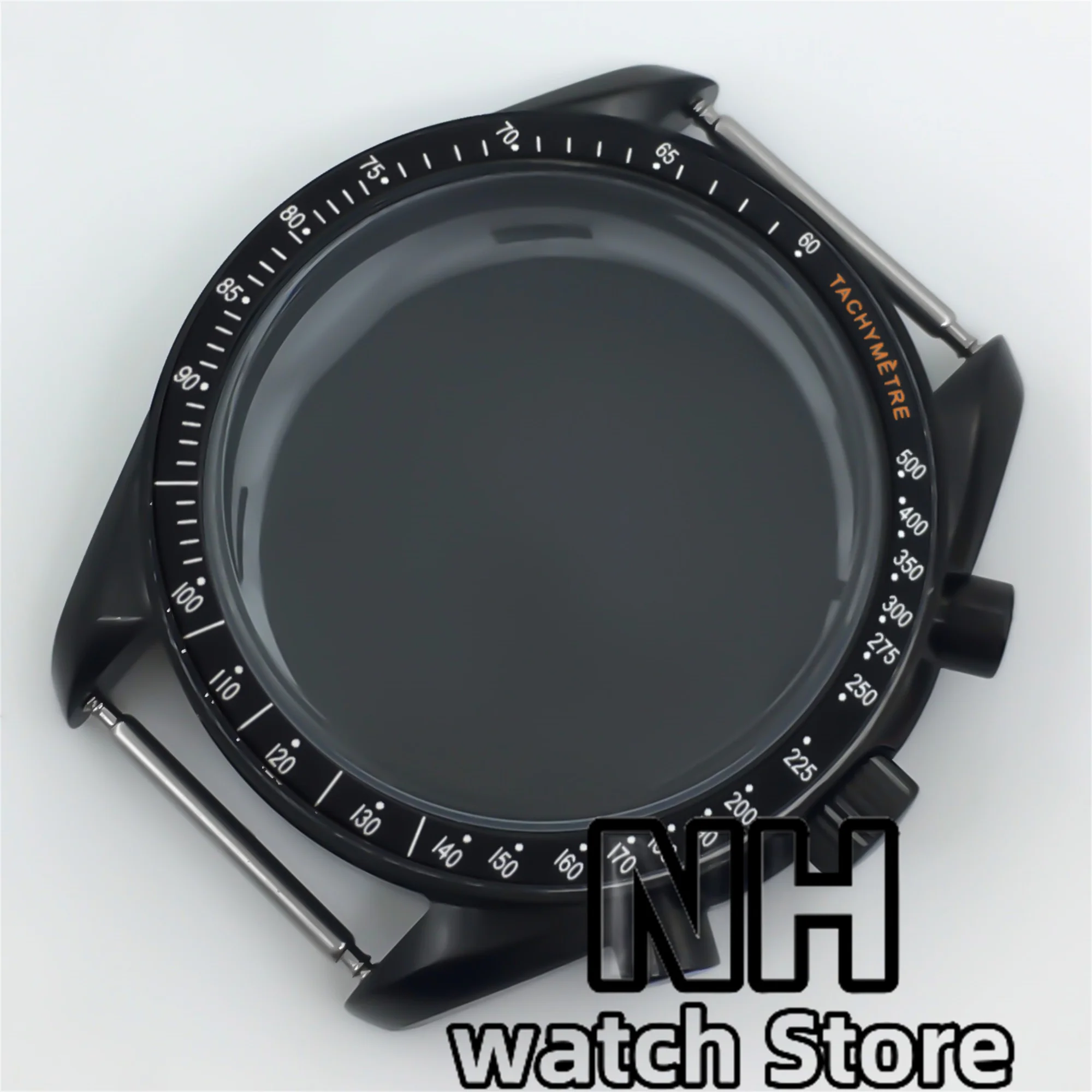 

40mm VK63 Black silver Watch Case Dome Coated Glass Fit VK63 Quartz Chronograph Movement Fits Speedmaster Watch Case Parts