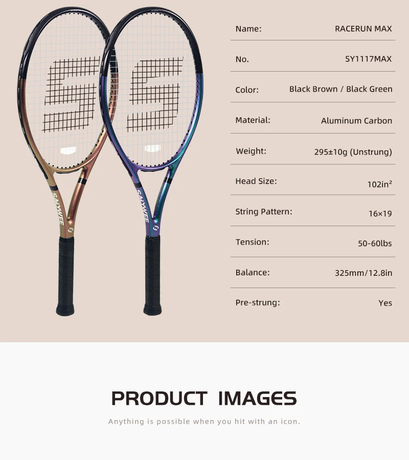 RaceRun-MAX Composite Carbon Tennisschläger, 295±10g Leichtgewicht, 325mm Balancepunkt, Einteiliger Stabiler Rahmen, 50-60lbs, für Fortgeschrittene – Detail 9
