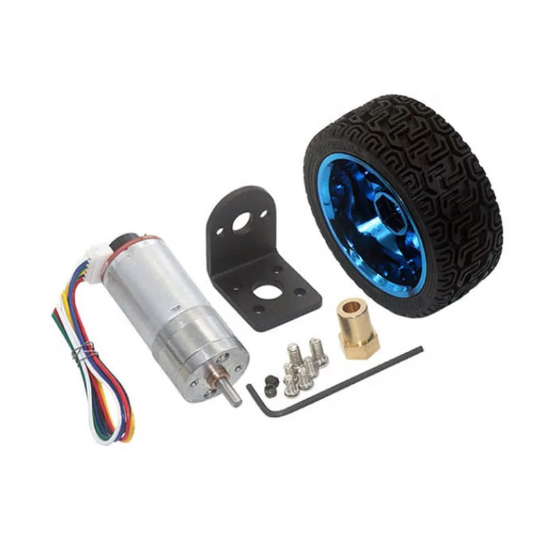 4PCS JGA25-370 DC Gear Motor with Encoder & Tire High Torque Reduction Motor for Balancing Robots & Smart Cars