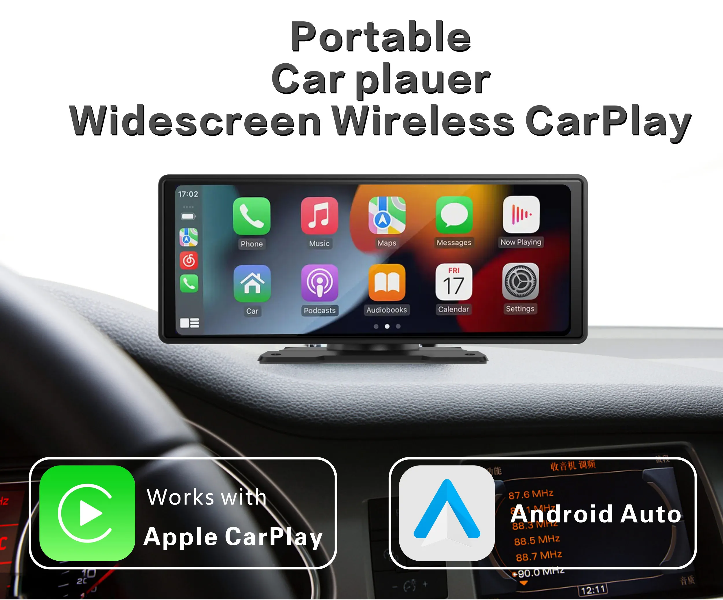 10.26 Polegada portátil sem fio android rádio automático carplay painel carro dvr player android auto sem fio carro jogar android auto
