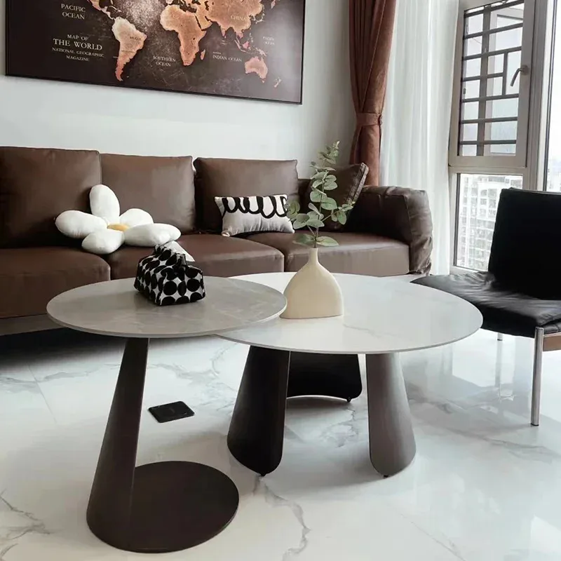 

White Modern Marble Coffee Table Round Living Room Black Side Table Mobile Bedroom Muebles Hogar Garden Furniture Sets Mzy