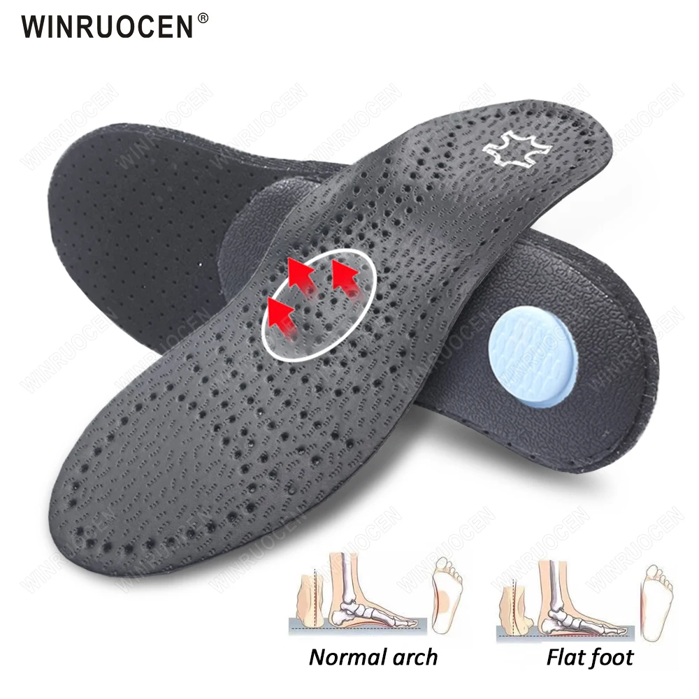 

WINRUOCEN O/X Leg Flat Feet Arch Support insole Leather Orthopedic shoes sole For Men Women Corrected Care Pad