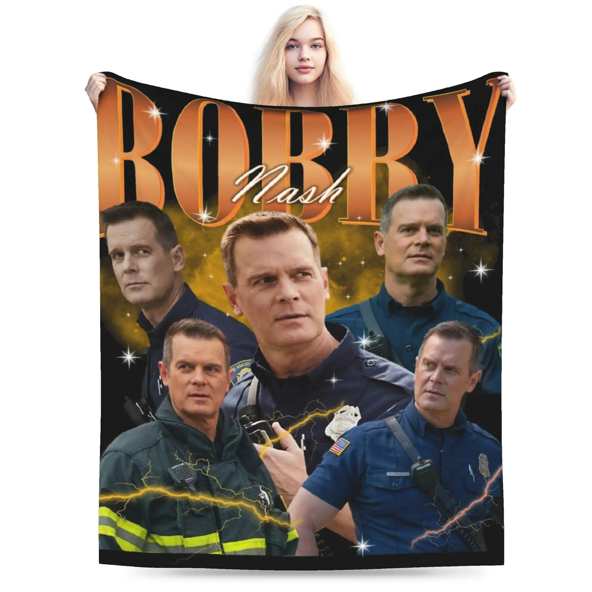 Bobby Nash 9-1-1 Firefighter Blanket Fleece Print   Multifunction Super Warm Throw Blankets for Home Couch Rug Piece