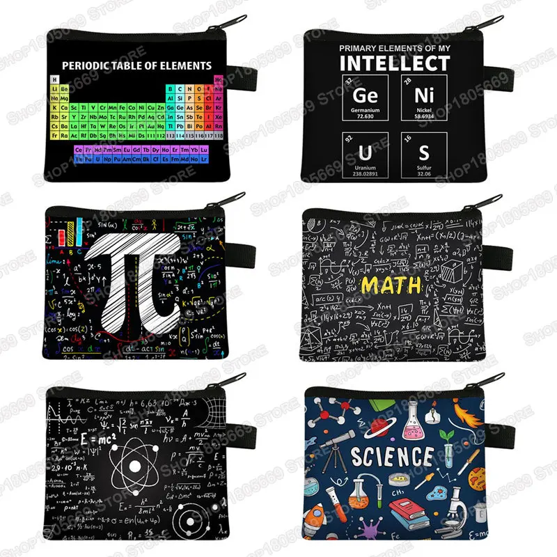 Monederos con tabla periódica de elementos para mujer, carteras de fórmula matemática, bolsas de dinero PI, monedero de experimento científico para niños y niñas
