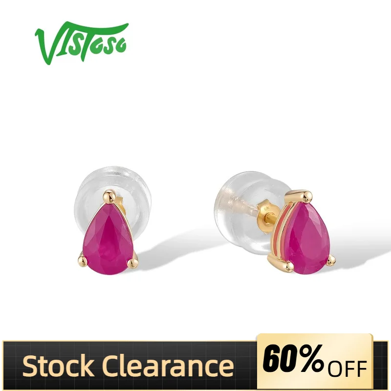 

VISTOSO Authentic 9K Yellow Gold Stud Earrings For Women Sparkling Ruby Tiny Cute Daily Wear Wedding Engagement Fine Jewelry