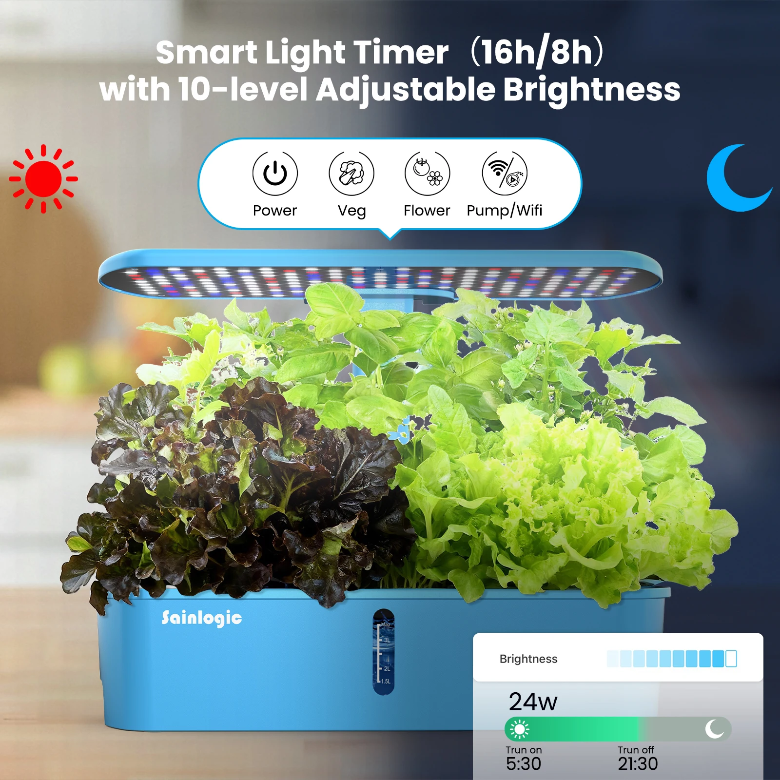 Smart Hydroponics Growing System Kits, APP & WiFi Controlled, 12 Pods, Silent Auto Water Pump, Home Herb Garden Planting Kit view 5