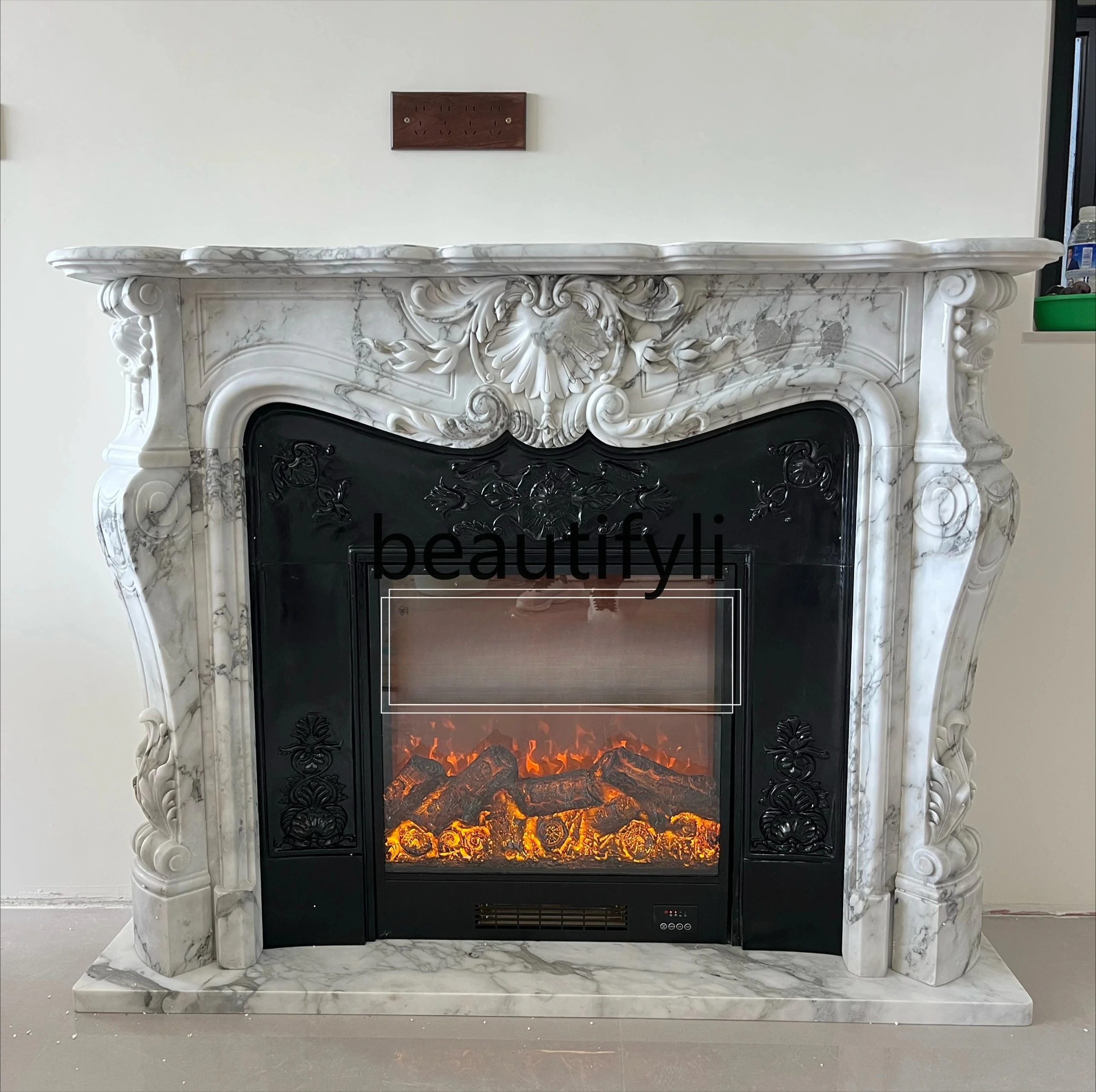 

Fireplace French Minimalist Style Decoration European Large Flower White Fireplace American Marble Fireplace Mantel