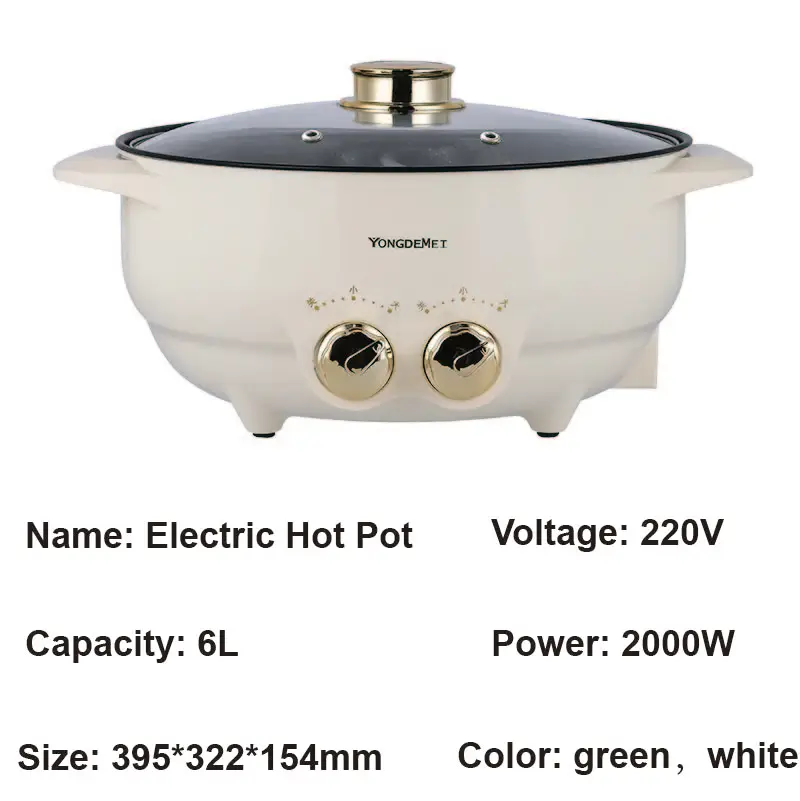 6L Electric Hot Pot Mandarin Duck Pot Non Stick Barbecue Integrated Pot Large Capacity Electric Cooking Pot Suitable 1-6 People