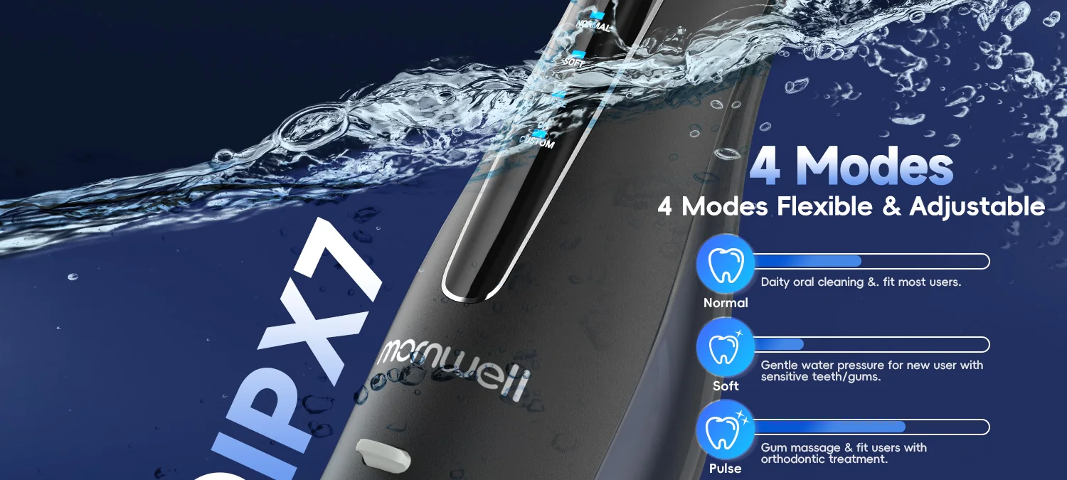 Kabelloser Wasserflosser für Zähne F18, 4 Druckstufen, 8 Düsenaufsätze, IPX7 Wasserdicht, USB-Aufladbarer Akku für Tiefenreinigung – Detail 2