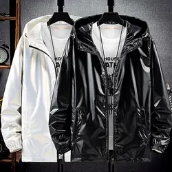 Performance Trench Hooded Coat Men Shiny Night Club Stage Dance Men Cloak Cape Coat Long Sleeve Capote Masculino Gold Silver XXL