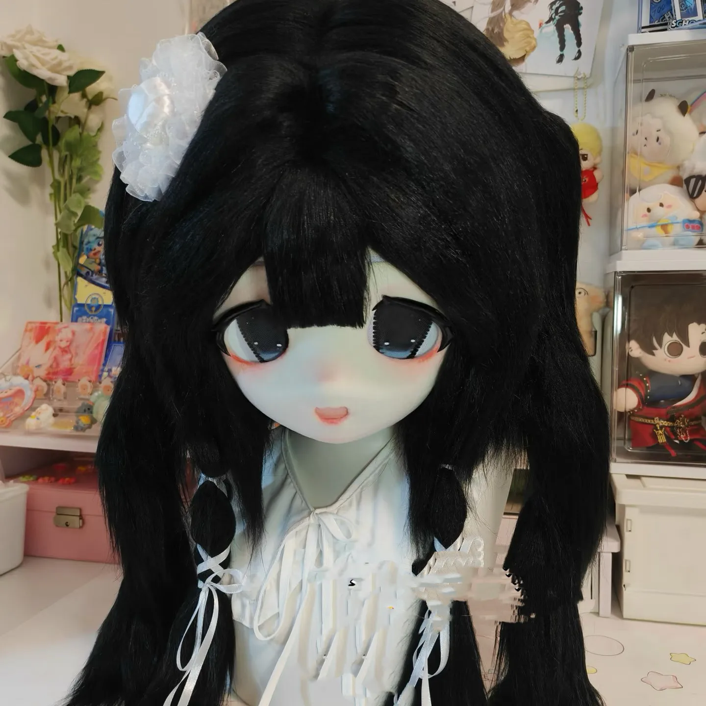 Furry Kig Head Costume Handmade Puppy Mascot Head With Bow Star Decoration for Cosplay Party Stage Performance - view 5