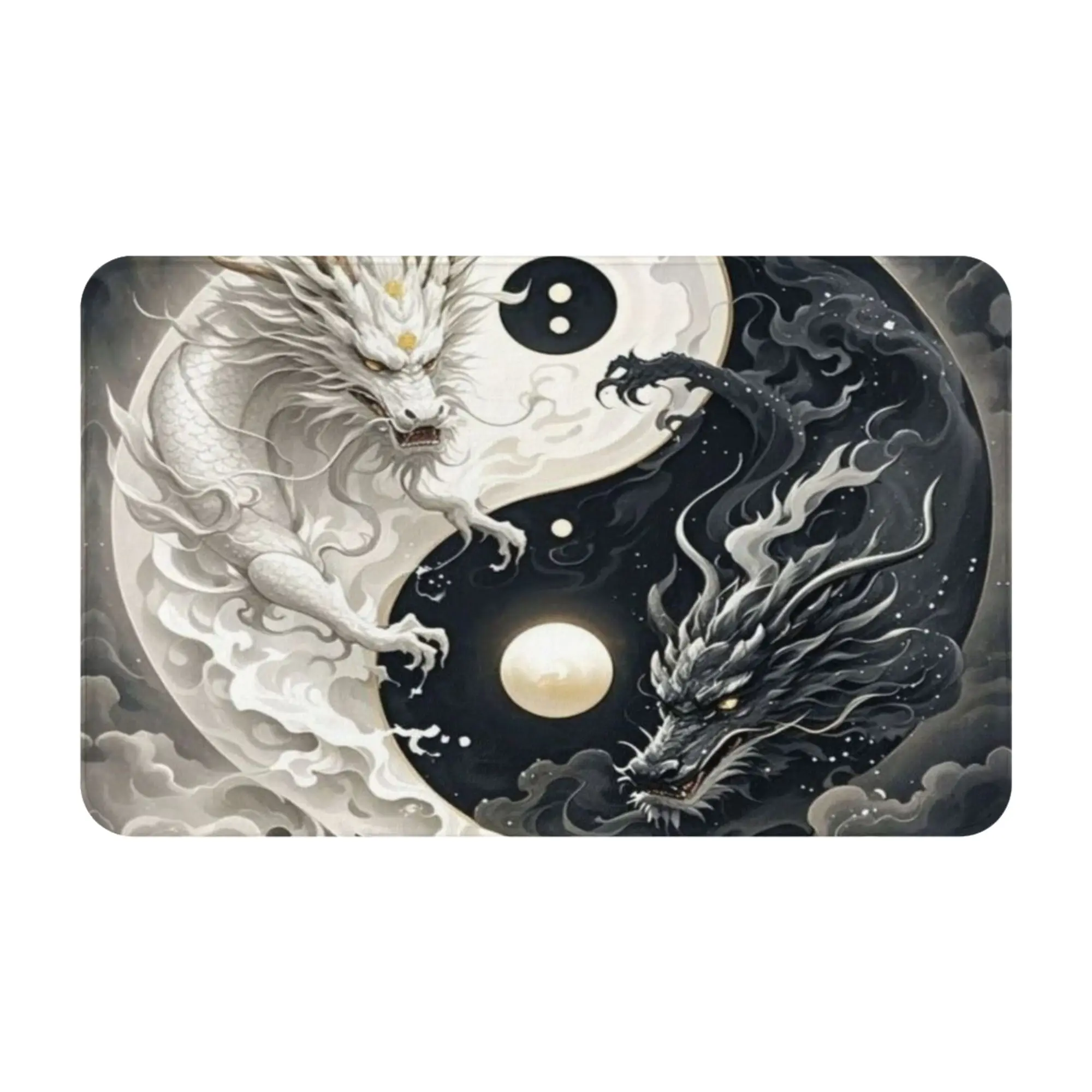 Yin Yang White Black Dragon Oriental Art Non-slip Doormat Bath Mat  Indoor PatternHomeDecor
