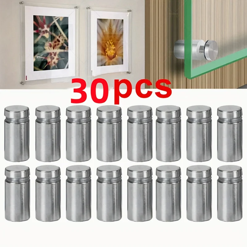 

30Pcs Stainless Steel Advertising Nails, Support Nails, Signboard Decorative Nails, Used for Wall Mounting of Glass/Acrylic Signs, Spacer Fixing Screws, Hardware