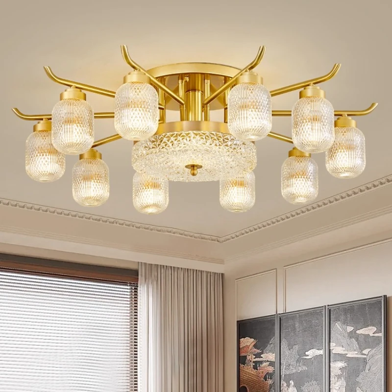 

American Luxury Copper Crystal Chandeliers Lighting LED E27 Gold Lustre Modern Pendant Light Living Room Bedroom Restaurant Bar