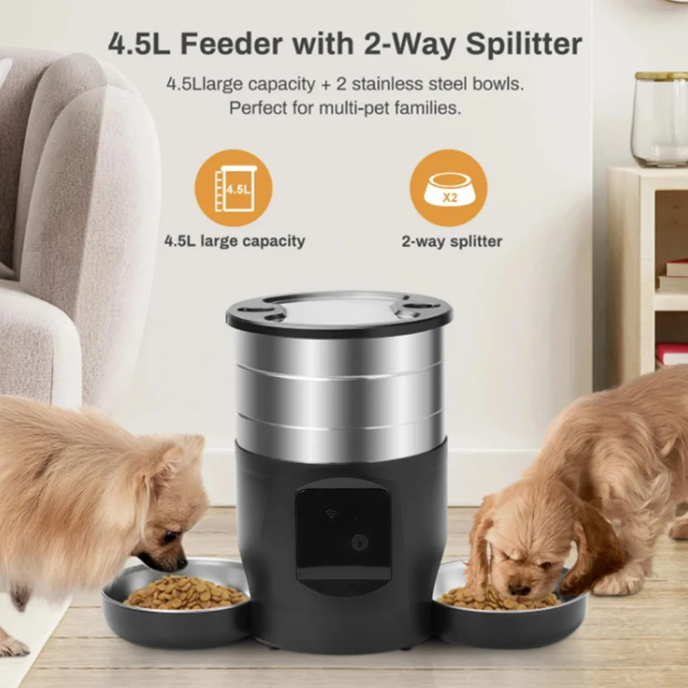 4,5L WiFi-/Tasten-Version Haustier-Futterautomat Intelligenter Futterspender mit Doppelschüsseln, Geeignet für Trockenfutter von Katzen und Hunden – Detail 6