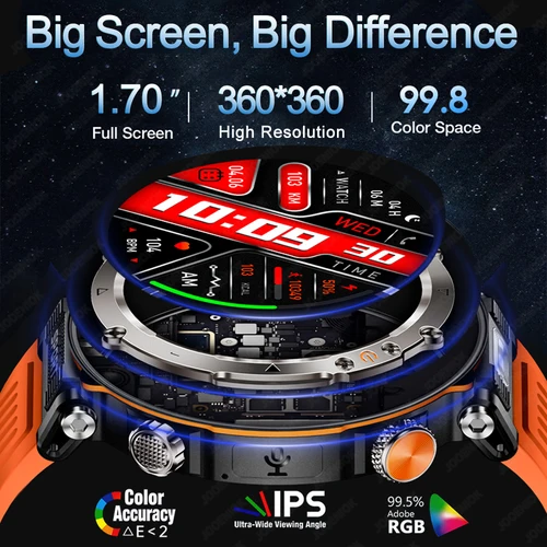 Imagen 2 del producto Nuevo reloj inteligente con batería de 600 mAh para hombre, relojes impermeables IP68 para deportes al aire libre de 1,7 pulgadas, llamadas BT con linterna LED, reloj inteligente