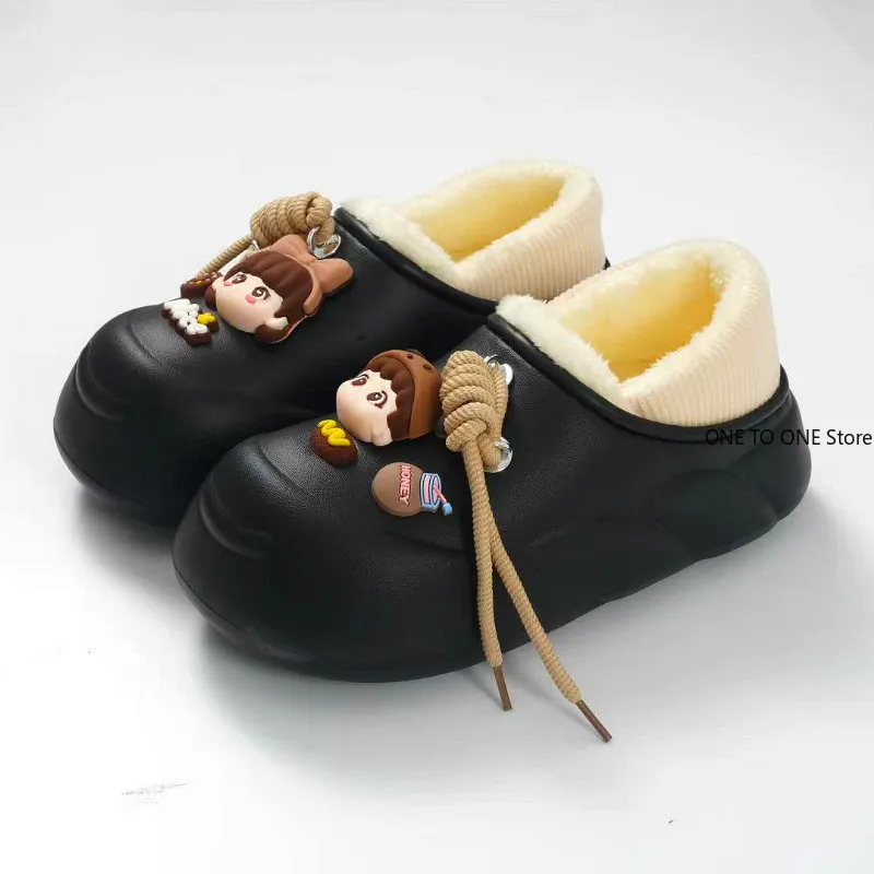 الجملة نعال من القطن مقاوم للماء جديد Sle Fce اصطف ثي كعب داخلي ملابس خارجية المنزل الدافئة القطن Oes للرجال والنساء الشقق #3