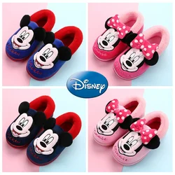 Disney Mickey Minnie Kids Cotton Slippers Cartoon Boys Girls Warm Winter Indoor Slippers Non-slip Home Children Plush Slippers