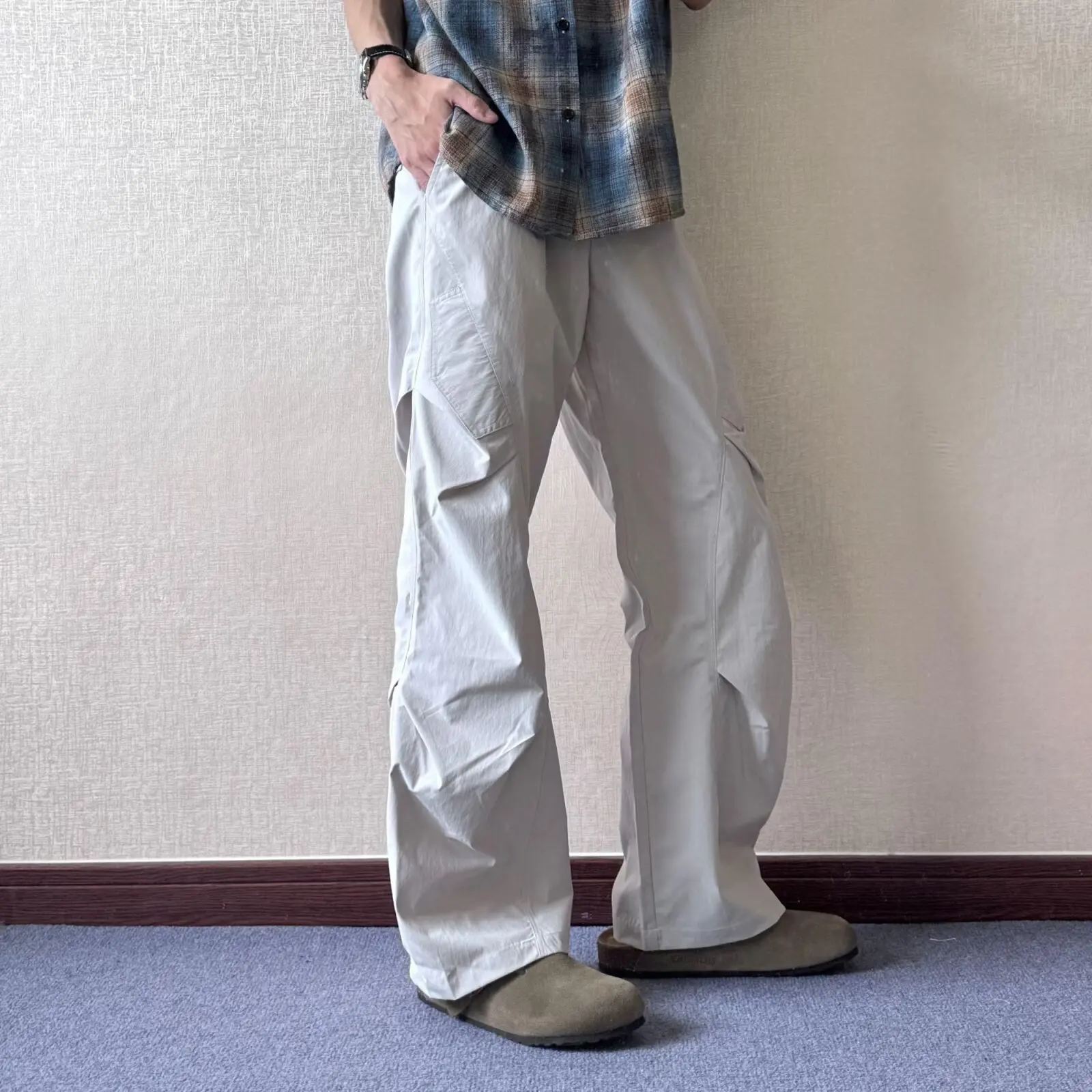 

2025 весенние новые уличные рабочие брюки, мужские свободные повседневные брюки, прямые брюки