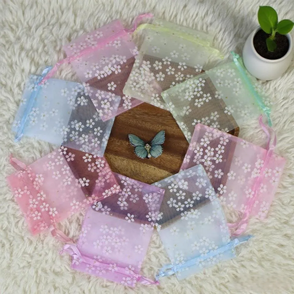 7x9/9x12/10x15/13x18cm Flower Printing Organza Bags Wedding Jewelry Bag Party Candy Packaging Drawstring Pouches Gift Bag