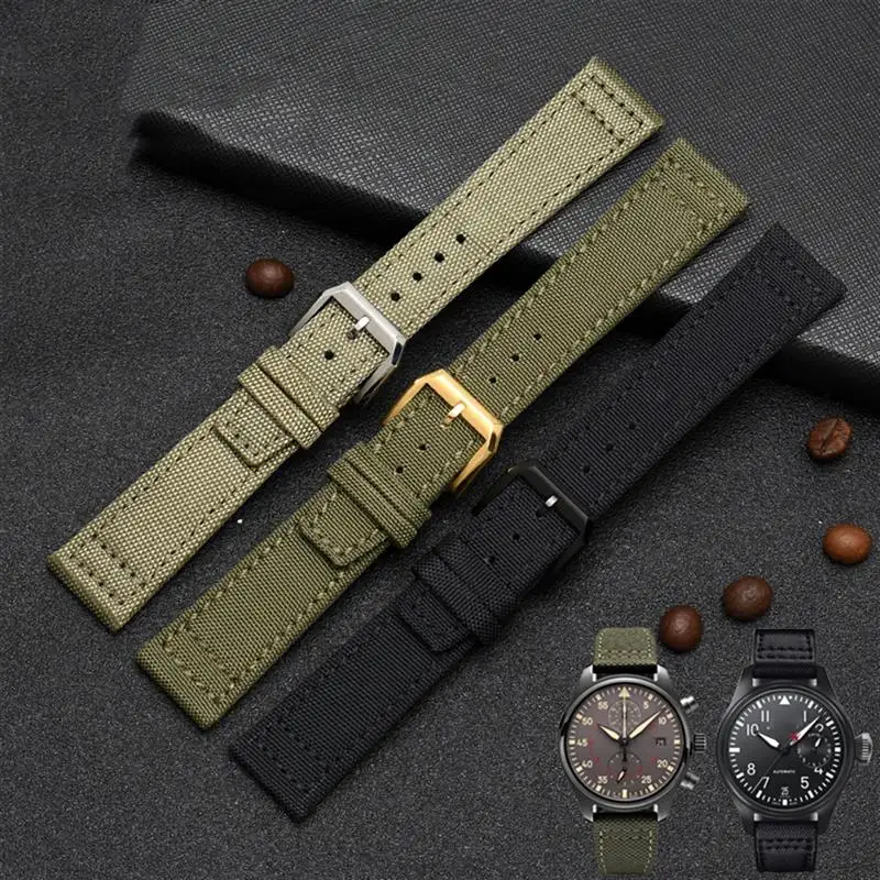 BEFIA-Bracelet de montre en toile de nylon pour IWC Pilot Spitfire, vert et noir, bracelets de montre-bracelet, zone horaire, TopGun, environnement, 20mm, 21mm, 22mm