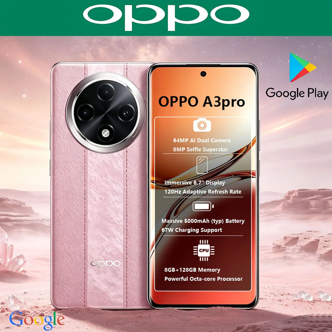 OPPO A3pro New 5G Dual-SIM Unlocked Phone 8+128GB Memory 64 Million Pixels IP69 Protection Android Smartphone for Daily Use