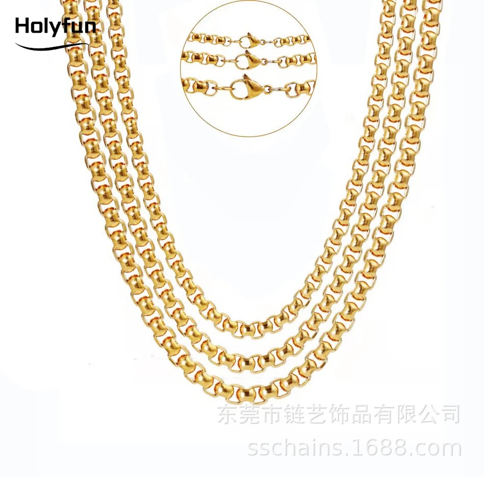 Holyfun Fashion Long Box Chain Necklace Stainless Steel Basic Punk 2-7mm Thick Chains Jewelry Gift for Men Women Wholesale