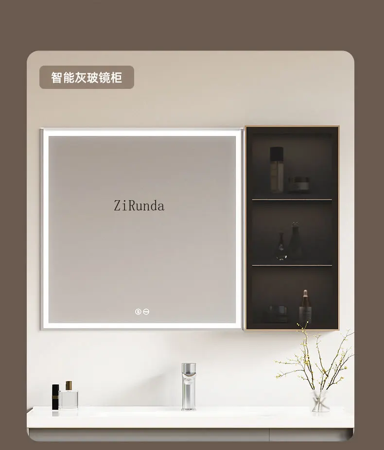 Moda cinza armário de combinação do banheiro cerâmica bacia integrada toalete mesa lavagem rosto desembaçamento espelho inteligente