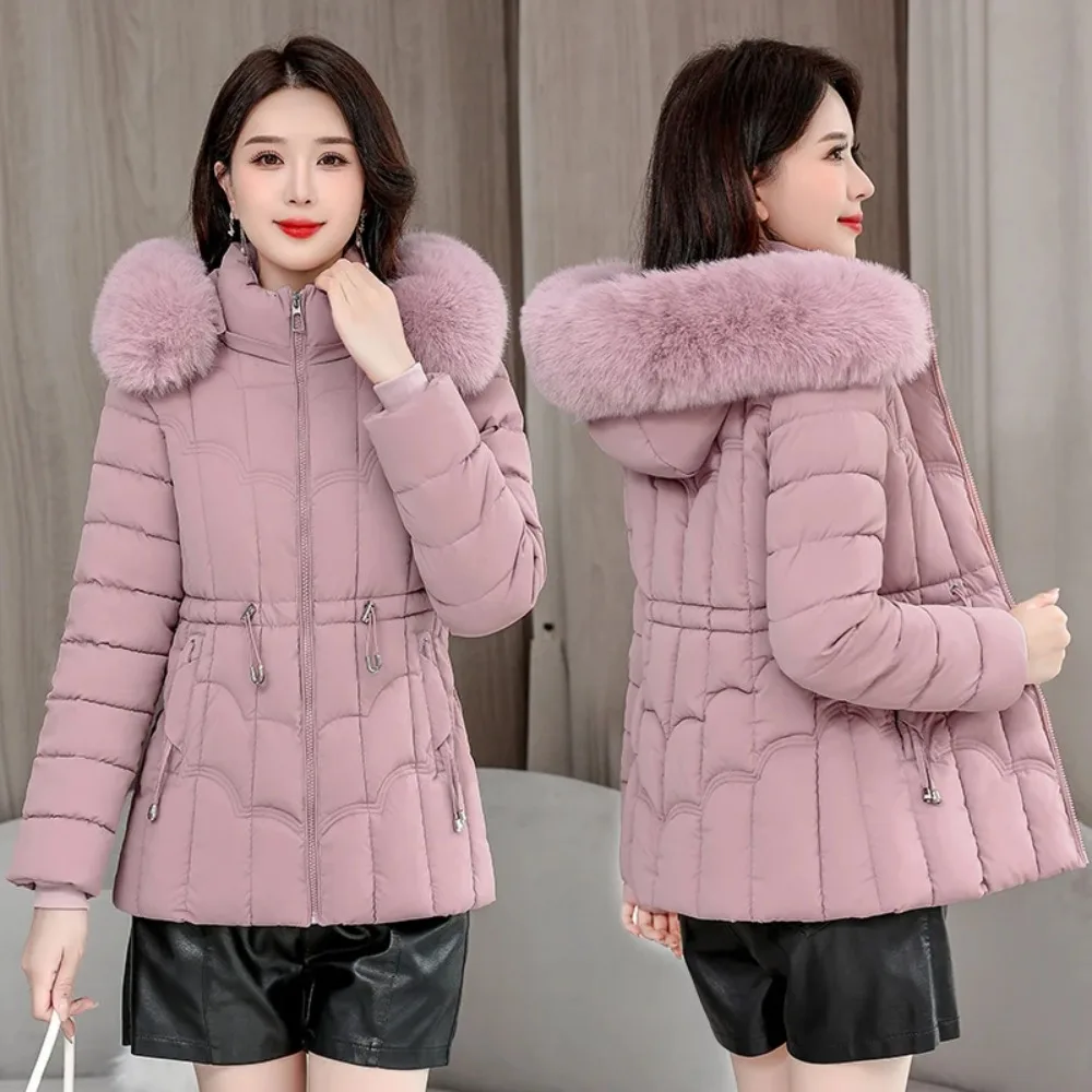 Winter 2024 New Jacket Women Parkas Fashion High-Quality Warm Cotton Padded Coat Ladies Short Overcoat Hooded Overwear Tops