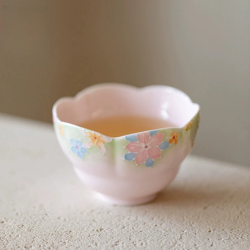 High-value hand-painted cherry blossom ceramic master cup Jingdezhen handmade tea cup single cup Kung Fu tea set