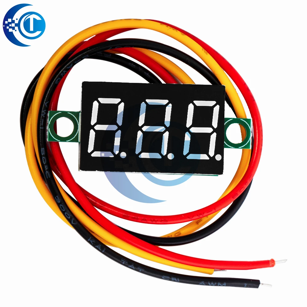 1 peça voltímetro digital de 0,36 polegadas: display vermelho, verde, azul, dc 0v-100v, 3 dígitos, medidor de painel de tensão de 3 linhas display led colorido