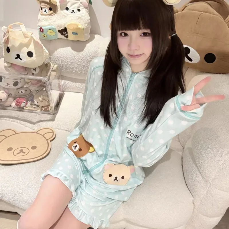 

Japanese Subculture Cartoon Print Hoodies New Kawaii Zipper Sun-protective Shirt Women's Loose Casual Top Cute Harajuku Clothing