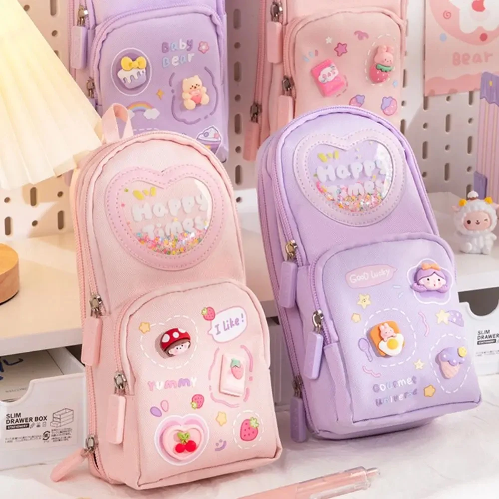 Imagem -05 - Mochila de Grande Capacidade para Meninas Lápis Bolsa de Lápis Bolsa com Zíper Estético Papelaria Titular Camadas Bolsos