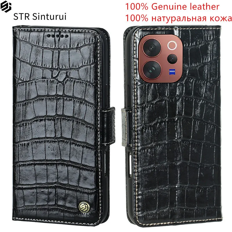 

STR Genuine leather crocodile grain card Slot Wallet Cover For vivo V70 Elite V60 V50 Lite 4G V50e Flip shockproof phone Case