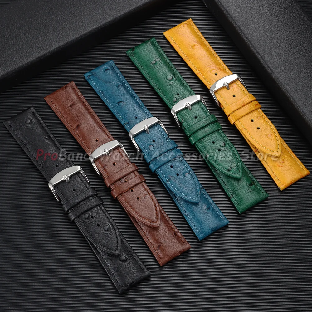 Ostrich Grain Top Layer Leather Watch Straps 18mm 19mm 20mm 21mm 22mm Universal Watchband Men Bracelet for Tissot 1853 for Seiko