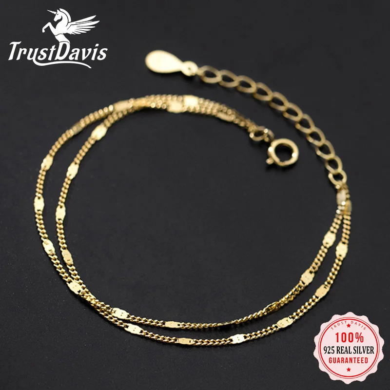 

Trustdavis Genuine 925 Sterling Silver Fashion Sweet Double Chain Layer Bracelet For Women Wedding Fine S925 Jewelry Gift DA199