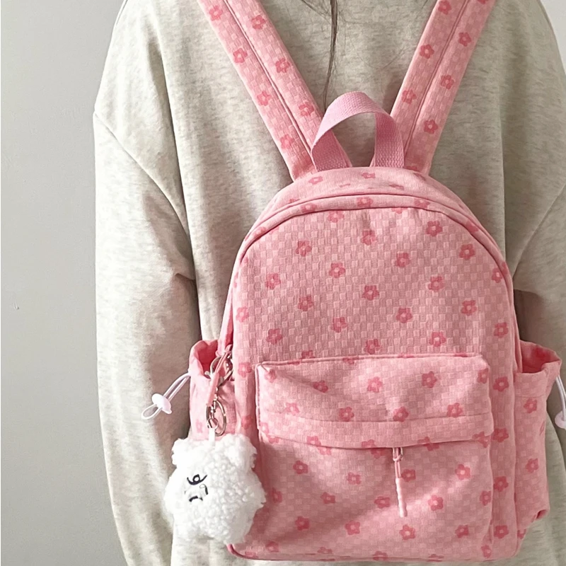 Mini Japanese Sweet Floral Print Backpack Casual Y2k Aesthetic Preppy Schoolbags Women Kawaii All Match Backpacks for Students