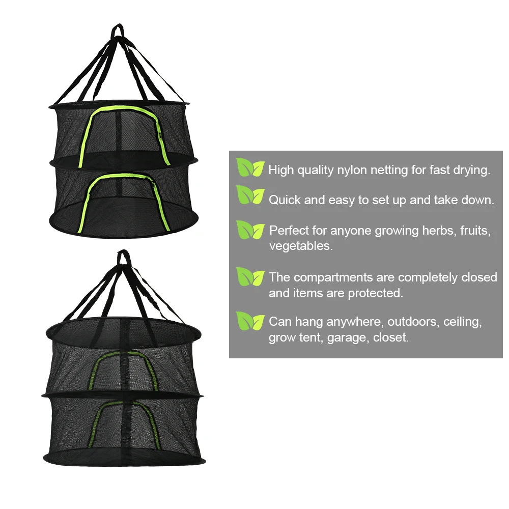 Mesh Dryer Bag With Zipper Hanging Basket Folding Rack For Vegetable Flowers Buds Plants Organizer Herbs Drying Net 2 Layers