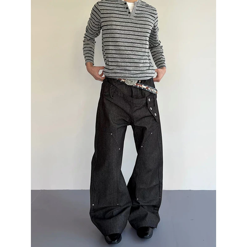 ZHIZOU Women Black Gothic Y2k Baggy Cargo Jeans Harajuku American Vintage Oversize Denim Trousers Japanese 2000s Jeans Pants
