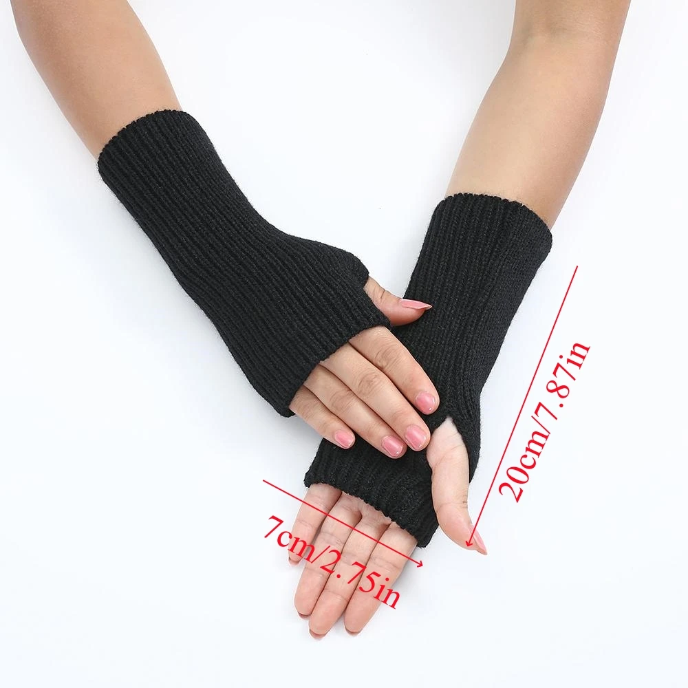 Guantes largos sin dedos para mujer, manopla de punto, calentadores de manos, lana cálida, medio dedo, manga de brazo, Unisex, Invierno