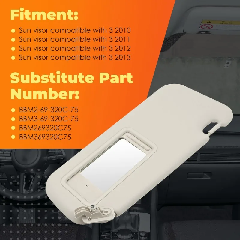 Car Sun Visor For Mazda 3 2010 2011 2012 2013 Left Driver Sunshade Right Passenger Side Sunvisor Replacement BBM2-69-320C-75