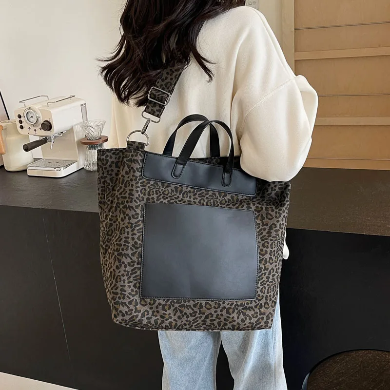 Fashion Leopard Women\'s Bag Big Female Handbags Totes Purse Large Bucket Bags Ladies Crossbody Shoulder Bag Canvas Designer Bags