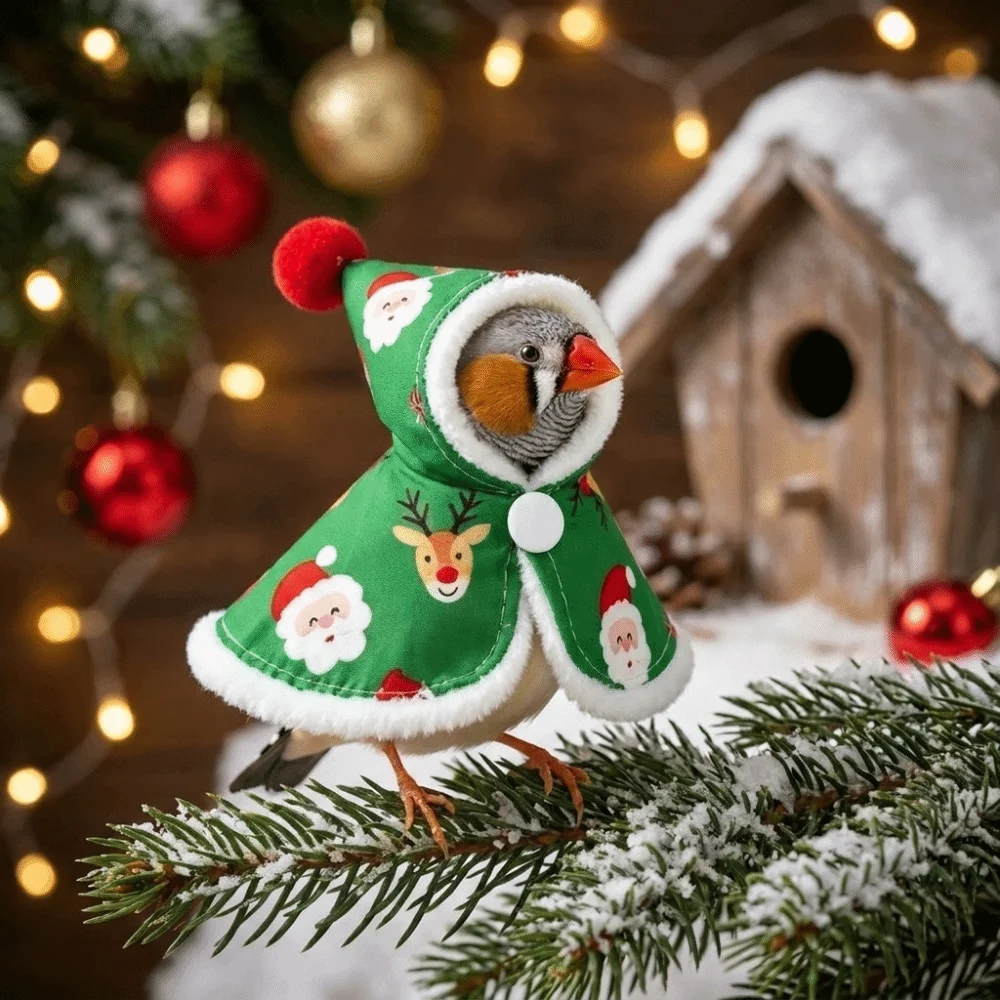 Thickened Christmas Parrot Cape Warm Windproof Winter Parrot Cloak Snap Fastening Comfortable Xmas Bird Jacket Autumn Winter