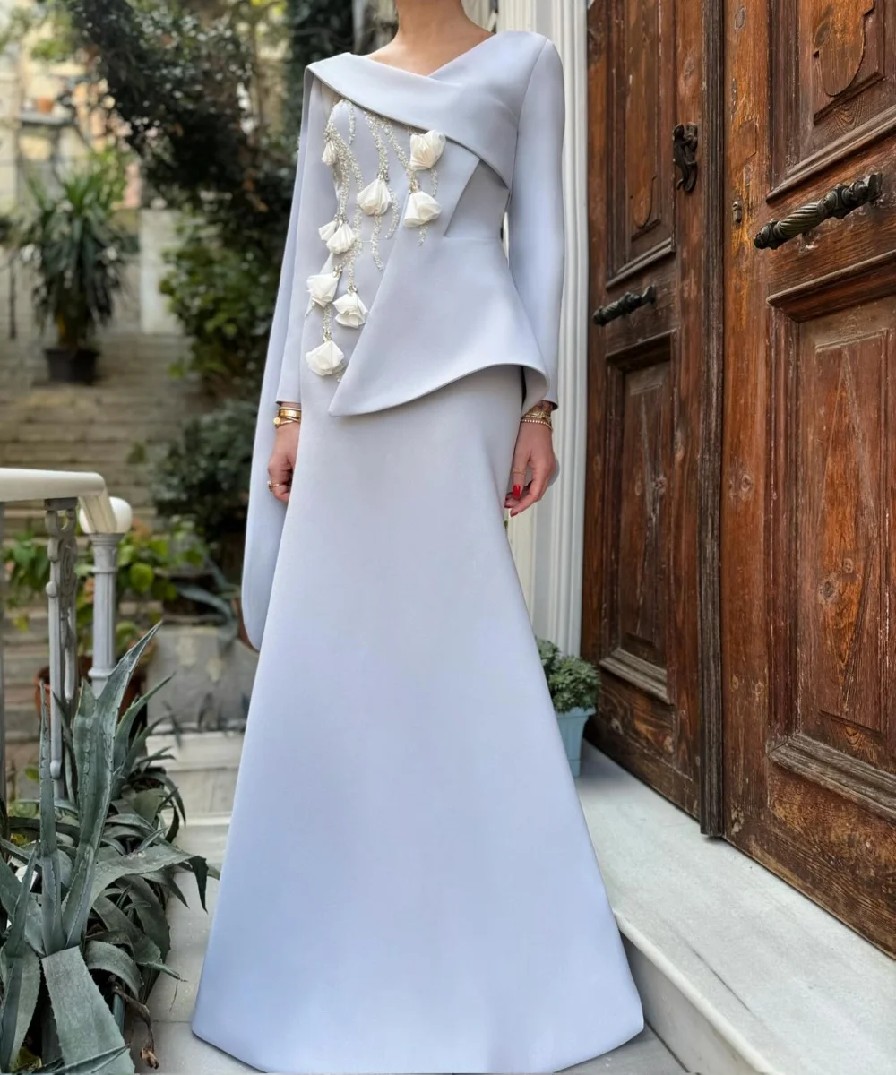 

Customized Exquisite Jersey Pleat Applique Trumpet V-neck Long Dresses Bespoke Occasion Elegant Modern Style